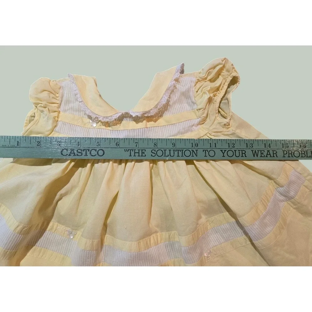 Baby Togs Vintage Sun Dress Kids 18M Yellow Peter Pan Collar Lace Trim